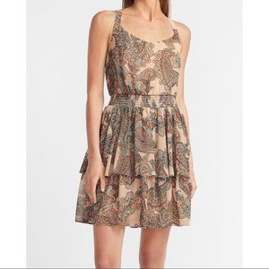 NWT Express Paisley Tiered  Ruffle Fit and Flare Sleevelss Dress - Size Small